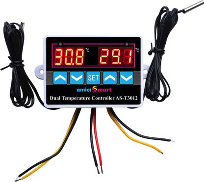 amiciSmart AC 220V Digital LED Dual Temperature Controller Thermostat Incubator Control Dual Probe Temperature Sensor and Controller Electronic Hobby Kit