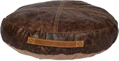 PRITI Vintage Rich Poly Fiber Leather Design Floor Cushions Cushion in Zip Lock Inner Brown Lazy Chair