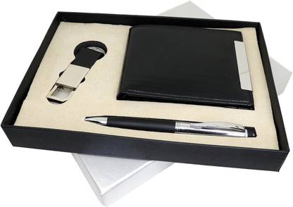 INNOX Combo Gift Hamper for Men || Genuine Quality 3 in 1 Men's favourite Black Color Birthday, Anniversary Gifting Pack || PU Leather Wallet , Keychain and Pen Gift Set