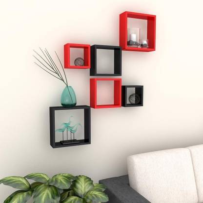 BT Decors Wooden Square Shaped Cube Wall Mounted Shelf Rack Decorative Wall Shelves Wooden Wall Shelf
