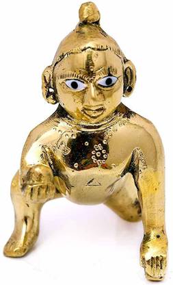 krishnagallery1 Original Brass Laddu Gopal Statue 0 No Size Small Laddu Gopal , radha krishan Murti , Krishna Statue , Lord Krishna Decorative Showpiece  -  10 cm