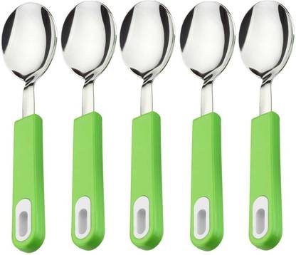 Gresspor Stainless Steel Spoon With Plastic Handle For Easy Grip & Hanging Hole (5 Pcs) Stainless Steel Serving Spoon Set