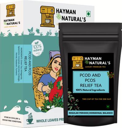 HAYMAN NATURAL'S PCOD and PCOS Relief Tea (100g - 56 Cups) with Ayurvedic Herbs and Multivitamins for Regular Periods, Hormonal Balance and Weight Management Herbal Tea Pouch