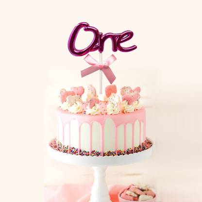 DECOR MY PARTY One Cake Topper for 1st Birthday , Anniversary Cake Toppers Accessories Decoration / Baby Girl 1st Birthday Party Decorating Items / First Birthday Decorations Girl / 1 Month Baby Decor Cake Topper