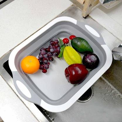 SPINFLUE 3in1 Cutting Chopping Board, Dish Rack, Vegetable,Fruit Washing Bowl & Draining Basket Plastic Cutting Board