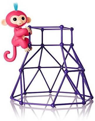 Wowwee Fingerlings - Jungle Gym Playset + Interactive Baby Monkey Aimee (Coral With Hair)