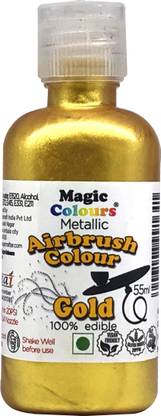 Magic Colours Metallic Airbrush Colour Gold Edible Food Color for Baking Cakes ( Golden 55 gm ) Gold