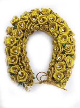 S Mark Bridal Flower Bun Hair Gajra Accessories For South Indian Wedding Bun (Gold) Bun Clip