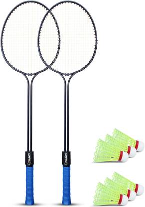 COMPASS Double Shaft Single Colour Set Of 2 Piece Badminton Racket With 6 Piece Plastic Shuttle Badminton Kit Badminton Kit