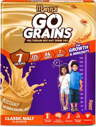 Manna Go Grains 200g | Multigrain Instant Drink Mix for Kids Growth & Immunity - 7 Grains & 7 Immunity Builders (Classic Malt)