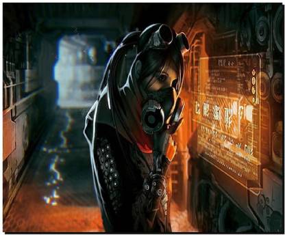 SKY DOT cyberpunk interfaces gas masks hallway Mousepad