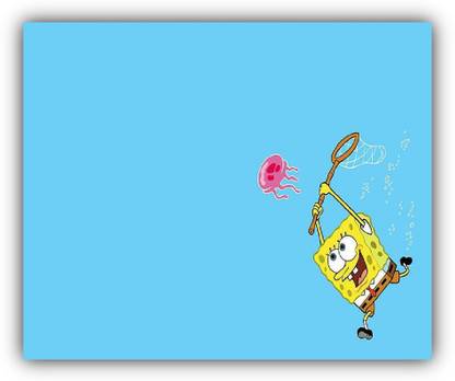 SKY DOT cartoons spongebob cute lovely playing blue background Non Slip Base Mousepad