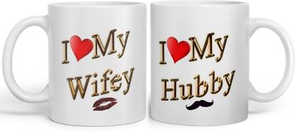 THE INDIA STYLE Premium Quality I Love My Hubby-Wifey Printed In Gold Gift 11 Oz Ceramic Coffee Mug