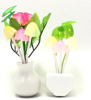 Mubco Small Mushroom Multi-Color Changing Automatic Night Lamp Work in Dark Place Due to Night Sensor | Pack of 2 Night Lamp