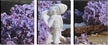 Indianara SET OF 3 GAUTAM BUDDHA DIGITAL ART MDF PANEL PAINTING (3154FL) Digital Reprint 27 inch x 12 inch Painting