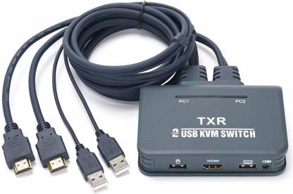 microware 2-Port USB HDMI Switcher KVM Keyboard Mouse HDMI Switch and Cable Dual Display Switch Controller Media Streaming Device