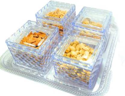 RAJ 4 Pcs Dry Fruit Box, 4 Air-Tight Containers with Serving Tray, Snacks Box/Dryfruit Platter for Home/Office/Gift Tray, Container Serving Set