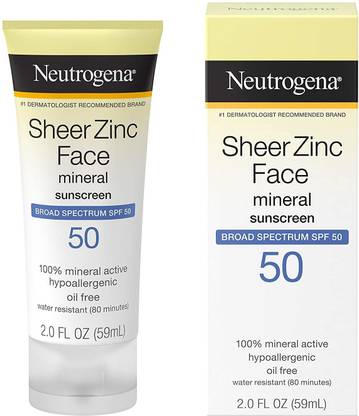 NEUTROGENA Sunscreen - SPF 50 Sheer Zinc Face Mineral Face Mineral Sunscreen Broad Spectrum Oil Free 2 fl. Oz