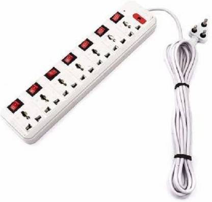 D-DEVOX 3.6 Meter long wire with 7 shoket plus 7 Switch 6AMP Capacity 7 Socket Extension Boards (White) 7 Socket Extension Boards