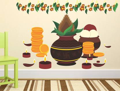 LANSTICK 83.82 cm HAPPY PONGAL FULL SET STICKER Self Adhesive Sticker