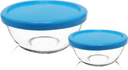 Inos Brothers Glass Serving Bowl 1 Big Glass Bowl 1000 ml with Lid & 1 Small Bowl 400 ml with Lid