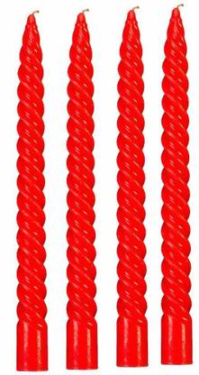 CHIKLIT ENTERPRISE 4 Pcs Designer Red Spiral Pillar Candle 10 inch Long for Party,Daily use, Candle Candle