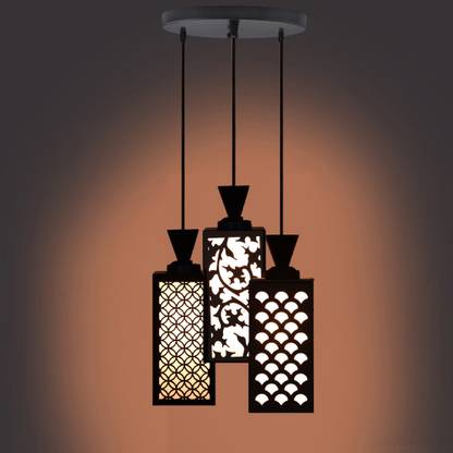 DecorVista 3 Light Creative Wooden Pendant Lamp for Room,Foyer,Hallway Ceiling Lamp(Black) Pendants Ceiling Lamp