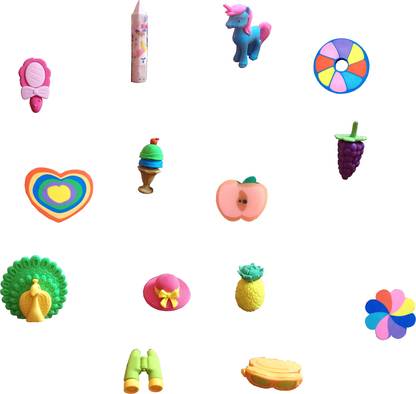 ToyVTX Pack of 14 Small Fancy Pencil Erasers StyleCOD491 for Kids Non-Toxic Eraser