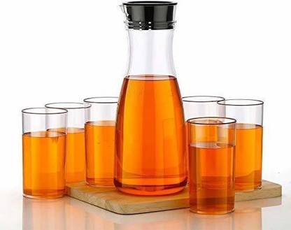 Winslow 1.5 L Water Plastic Unbreakable 1 Water Lemon Juice Jug and Drinking Plastic Transparent Water Glass Set 6 Pieces Glass Combo Set for Dining Table Jug (Plastic) Jug Glass Set