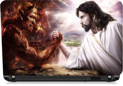 Print Shapes Jesus Vs Devil Matte Finished Vinyl Laptop Skin Compatible for 15.6 inch