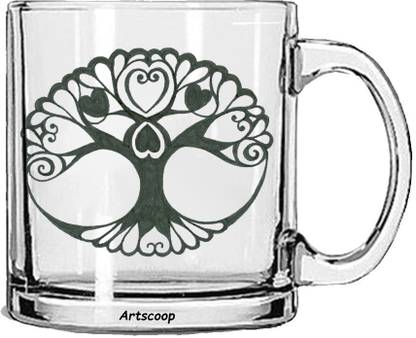 Mitti Premium Quality Luxurious Unique Tree Logo Printed Clear Transparent Borosilciate Glass Coffees For Feng Shui Girlfriend Boyfriend Glass Coffee Mug