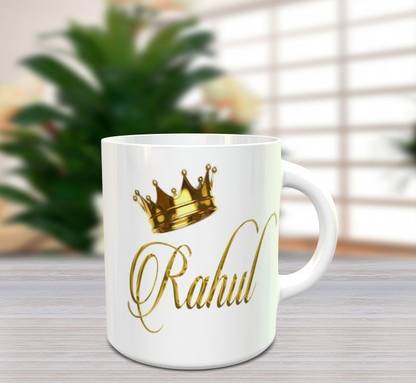 BlueBells Gifting name printed Rahul white coffee mug for gift Ceramic Coffee Mug