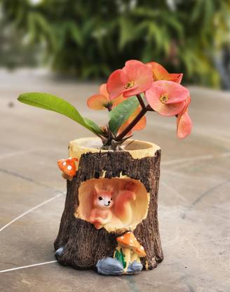 Homesutraa 4" Tree Stump Shape Small Mini Cute Fancy Decorative Pot (9.5X9.5X8.5 CM) Plant Container Set
