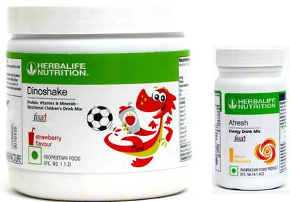 Herbalife Nutrition Dinoshake Strawberry flavour 200 gm and Afresh Energy Drink Mix Lemon 50 gm