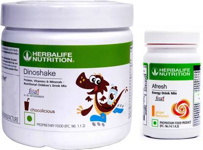 Herbalife Nutrition Dinoshake Chocolate 200 gm and Afresh Energy Drink Mix Ginger 50 gm Plant-Based Protein