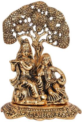 LAMANSH Gold Plated Metal Handicraft Lord Radha Krishna Tree Idols Hindu God Krishna Ji Murti for Home Temple Puja and for Home Office Shop Decorative God Idols Showpiece / Radha-krishna Idol / Gifting Showpiece / Showpiece / Radha Krishna Showpiece / Radha Krishna idol / God Idols / God Statue / Decorative Showpiece  -  13 cm