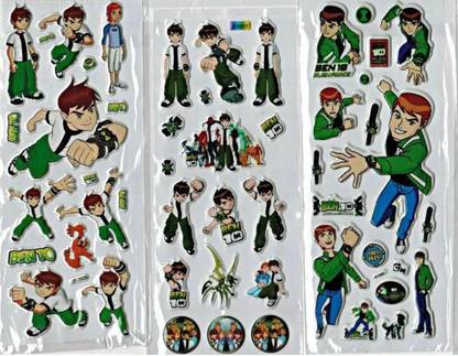 Super Easy 0.8 cm Ben10 Character Puffy 3D Cute Funny Stickers (10 Sheets) Self Adhesive Sticker