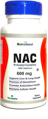 Nutrabest N-Acetylcysteine (NAC) 600mg with Selenium Veg. Capsules for Liver Detox & Support