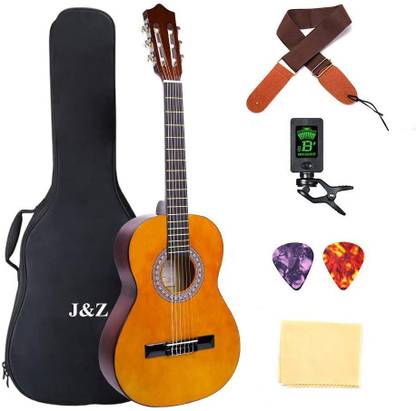 J&Z Beginner Guitar Acoustic Classical Guitar 3/4 Junior Size 36 inch Kids Child Student Guitar 6 Nylon Strings Guitar Starter Kits with Waterproof Bag Guitar Clip Tuner Strap Picks Wipe Acoustic Guitar Basswood Maple Right Hand Orientation