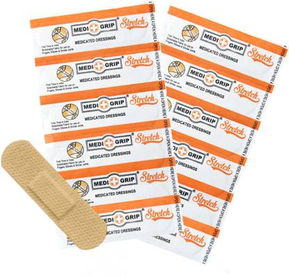 Medigrip Stretch First Aid Dressing Fabric (Pack of 100) Strong Adhesion Flexible Adhesive Band Aid