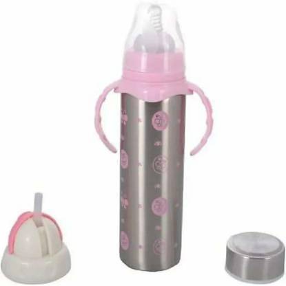 Little Fingers 3 in 1 Baby Feeding Bottle Thermo-Steel Multifunctional-Sipper;Nipple & Straw 240 ML;Baby Feeding Bottle;Baby Milk Feeding Bottle;Water Feeding Bottle (Pink) - 240 ml
