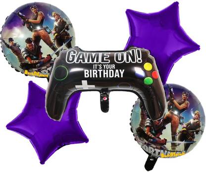 Bash N Splash Printed Game On Happy Birthday fortnite Birthday Black Remote Gamer Balloon Set (Pack of 5) Balloon