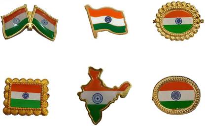 One Trade India (Combo of 12Pcs) Indian Flag Pin, Indian Cross/Rectangular/Oval Flag Badge, Indian Map Brass, Golden Bharat Pin Badges *SUPER SAVIOR COMBO* Brooch