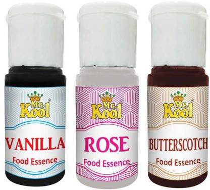 Mr.Kool Flavouring Essence 3 pc combo(Vanilla,Rose,butterscotch)60ml (20ml each) Vanilla Liquid Food Essence