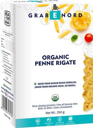 GRABENORD Organic Penne Rigate, Durum Wheat Semolina (USDA Certified Organic, 100% Sooji, No Maida) - 250g Penne Pasta