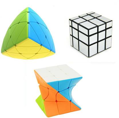 vworld Round Curve Pyramid Triangle, 3x3 Silver Mirror And Black Magic Puzzle Cube