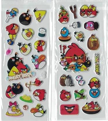 Super Easy 0.7 cm Angry Birds Character Puffy 3D Cute Funny Stickers (5 Sheets) Self Adhesive Sticker