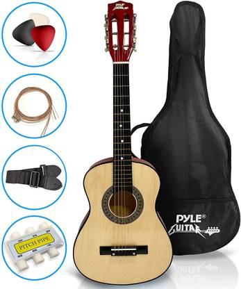 PYLE Beginner 30” Classical Acoustic Guitar - 6 String Linden Wood Traditional Style Guitar w/ Wood Fretboard, Case Bag, Nylon Strap, Tuner, 3 Picks - Great for Beginner, Children Use - PGAKT30 Acoustic Guitar Basswood Tonewood Right Hand Orientation