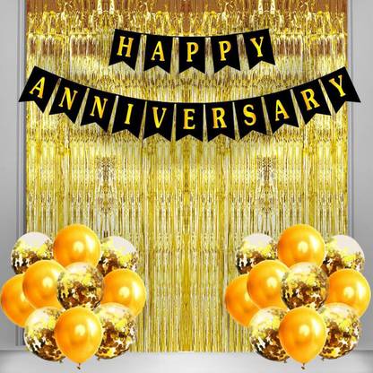 Prihit Marriage Anniversary Party Supplies (Anniversary Gold & Black) (Pack of 38)