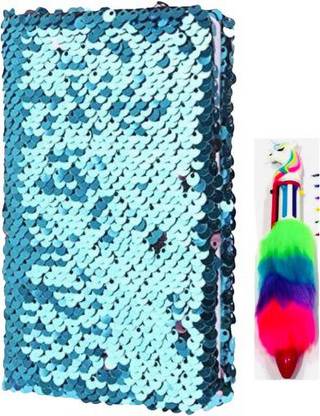 13House Magic Sequin Journal Reversible Sequin Notebook Color Changing with Plush Pen A6 Diary RULED 99 Pages